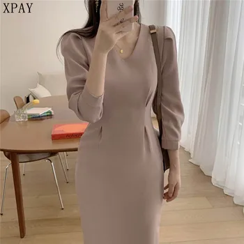 

Elegant Women Dress 2020 Spring New Long Sleeve Bodycon Office Lady Work Dress Vintage V-Neck Slim Pencil Formal Party Dress