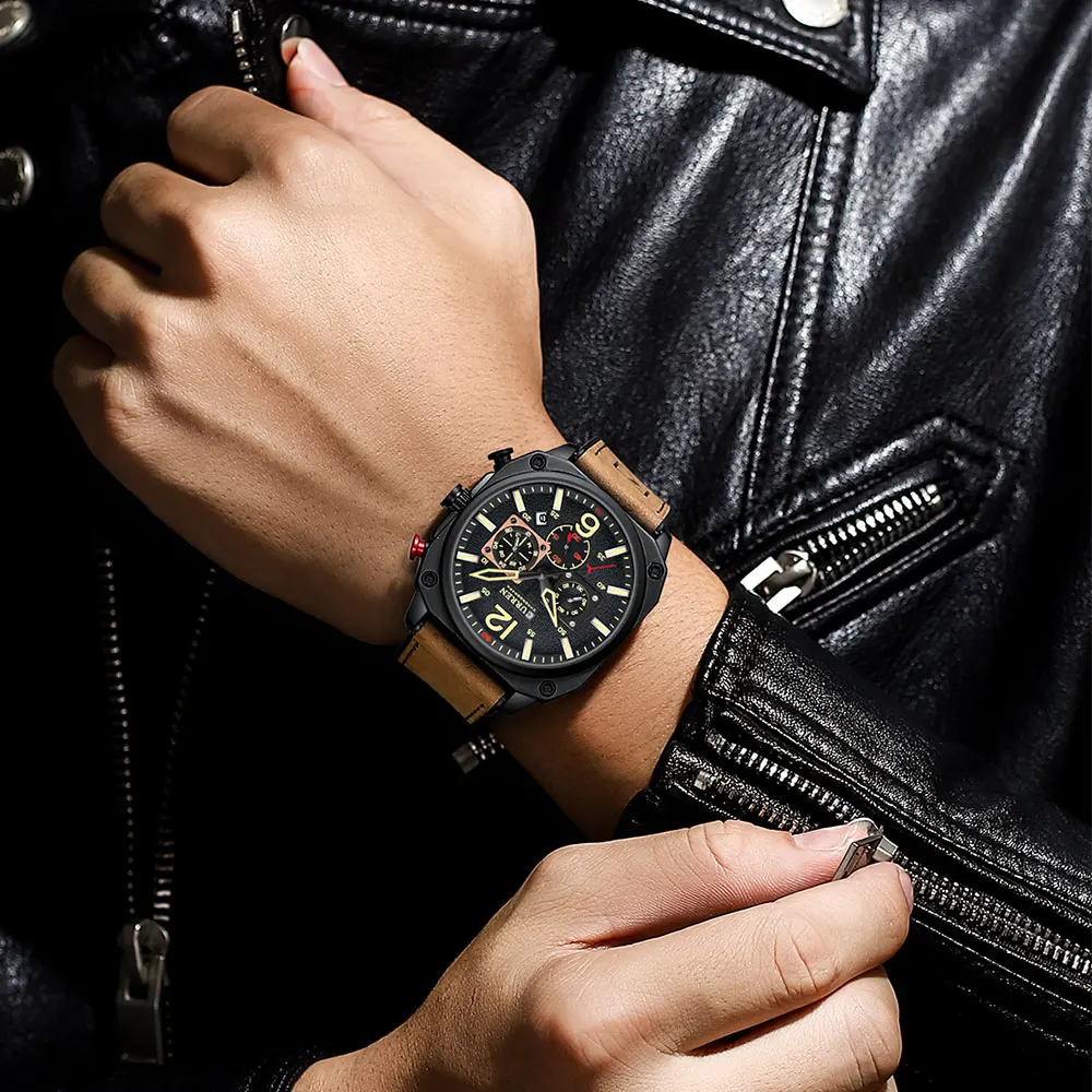 CURREN – montre de Sport en cuir bleu pour hommes, marque de luxe,  chronographe, étanche, mode, Date, 2021 - AliExpress