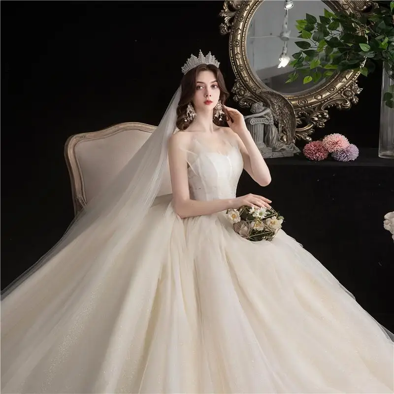 high quality Luxury Lace bead sexy Strapless Elegant wedding dress Dubai Vestidos De Novia bride Gowns Robe De Mariee plue size - Цвет: off white