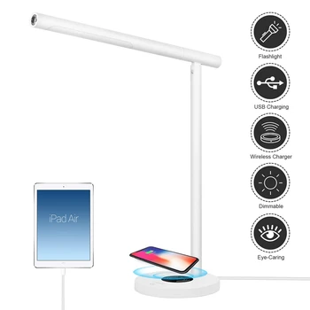 

LED Desk Lamp with USB Charging Port,Eye-Caring Table Lamps with Wireless Charger,Detachable As Led Flashlight for Outdoor,Conta