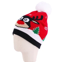 New Kids Knitted Beanie Christmas Pattern Double Layer With Elastic Winter Warm Cap Snowflake Elk Santa Gifts For Children