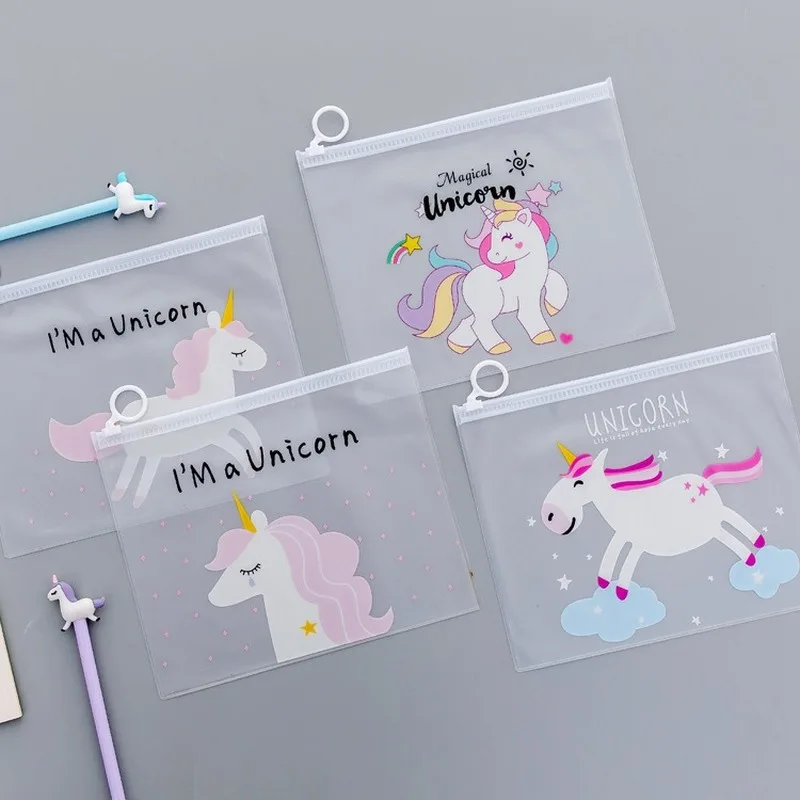 Creative simple pencil case transparent cute student zipper file bag plastic unicorn stationery supplies storage |