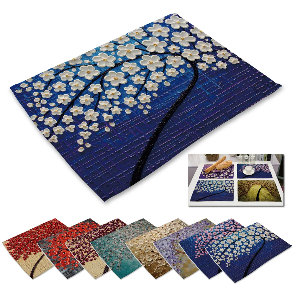 2×Dining Table Mats 3D Painting Effect Placement Insulation Washable Photograghy