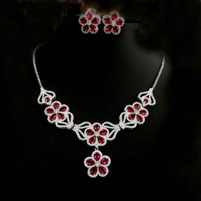 

Fashion Luxury Design Sliver Color Water Drop Shape Cubic Zircon Earring Necklace Wedding Jewelry Set Women Elegant