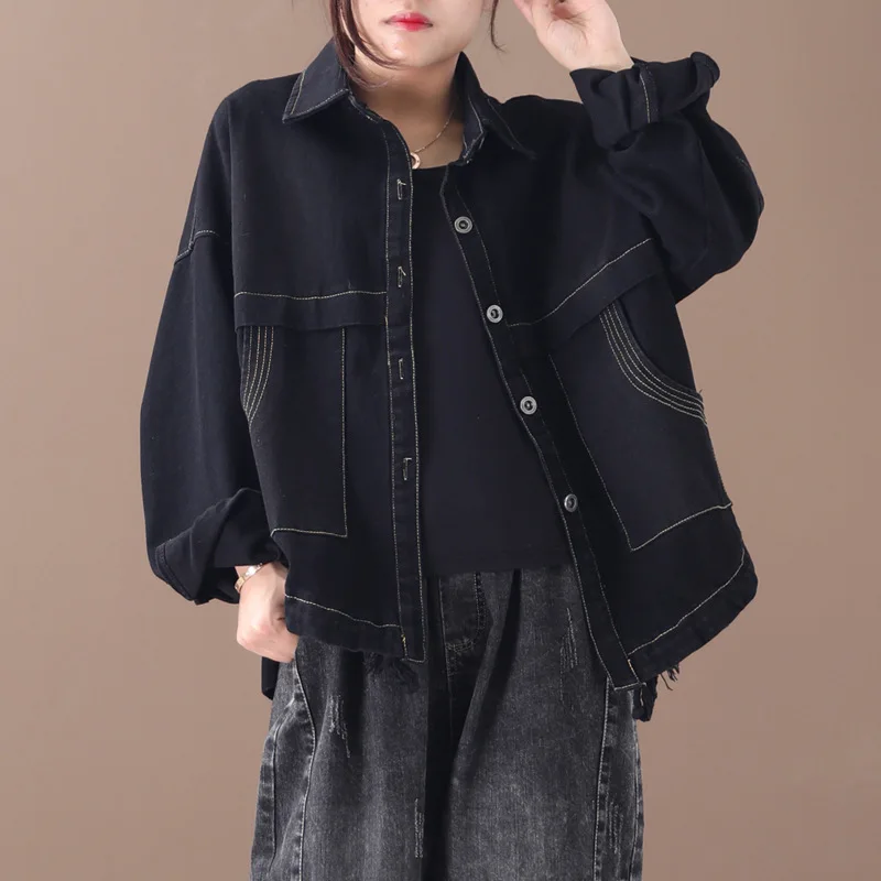 

Women Jackets Autumn Winter Large Size Loose Denim Coat 2019 New Ladies Cardigan Tops Button Pocket Panelled Casual Jackets