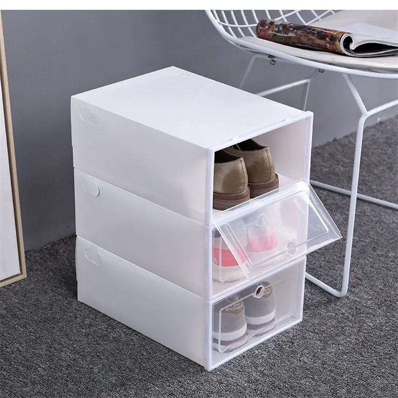 Flip Open Cover Durable Plastic Shoe Storage Transparent Box Divider Drawer Portable Shoes Organizer - 1 Pcs
