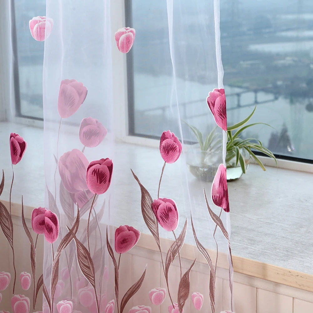 1 Panel Peony Sheer Curtain Tulle Window Modern Window Curtain Flower Printed Treatments Voile Drape Valance For Living Room