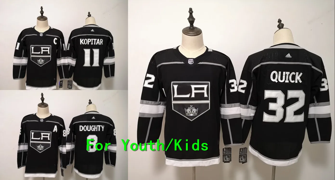 Молодежная вышивка сшитая Лос-Анжелес#11 Anze Kopitar 8 Drew Doughty 32 Jonathan Quick Kids Jersey