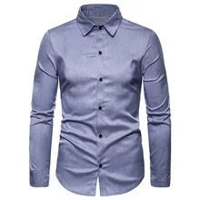 OEAK мужская приталенная деловая Повседневная из хлопка с длинными рукавами, Однотонная рубашка на пуговицах, Повседневная Деловая Мужская Однотонная рубашка