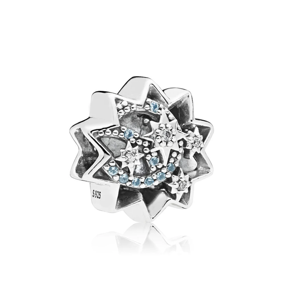 XIAOYI 925 чистого серебра, бусины в форме сердца, Шарм с розовым гребнем, шарм, кошечка, ослепительный Снежный бисер, сердце, прозрачный уникальный шарм, бусины - Цвет: Небесно-голубой