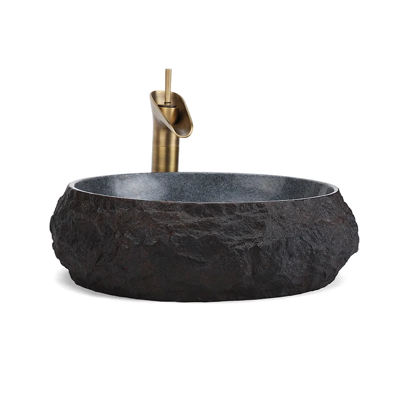

Chaowalmai Art Basin Stone Sink Lavamanos Round Washing Hand Basin Antique Basin Sink for Balcony Shampoo Basin Wash Basin Bowl