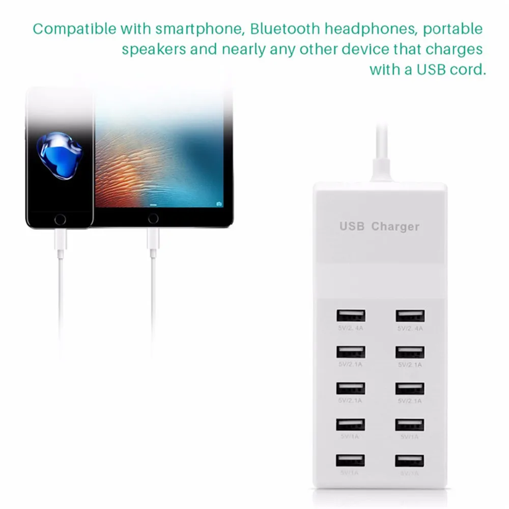 Asunflower 10 портов USB зарядное устройство для Iphone Ipad samsung USB 3,0 настенная дорожная зарядная станция мульти порт 60 Вт адаптер концентратор разветвитель