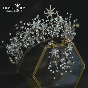 

Himstory New Design Big Crown Wedding Tiara Crown Gorgeous Coffee Gold Wire Handmade Headband Vintage Jewelry Bridal Headpieces