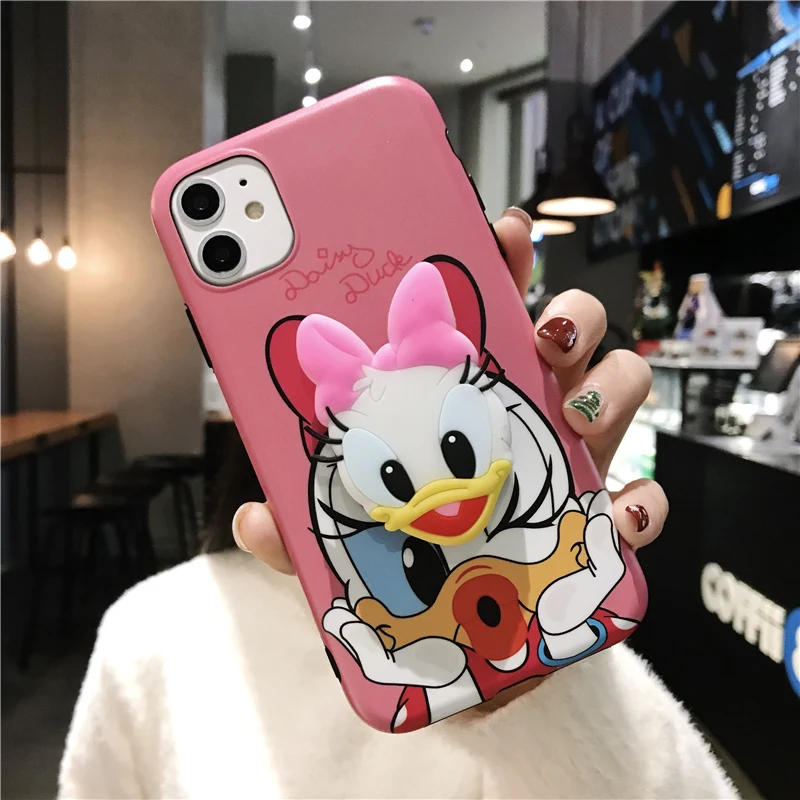 For iphone 11 pro kiss daisy Donald duck Case cartoon monsters matte cover XS max XR X 7 8 plus Shell case +stander |