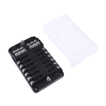 

12-Way Car Boat 12V Fuse Box Block Holder with Cover & LED Indicators