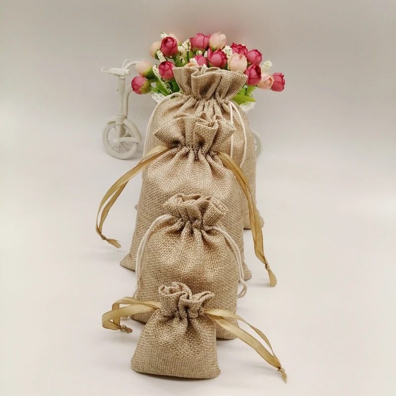 500pcs Jute Zakjes Jute Linen Drawstring Bag Wedding Gift Bag Gift Packaging Bag Jute Bag For Christmas Party Jewelry Pouch Sack