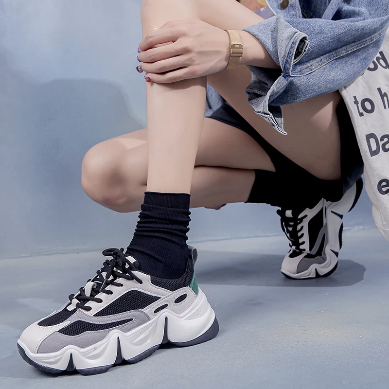 

Mixed Color Breathable Air Mesh Sneakers Women Autumn Winter Women Chunky Sneakers Platform Fashion Trainers Shoes Women