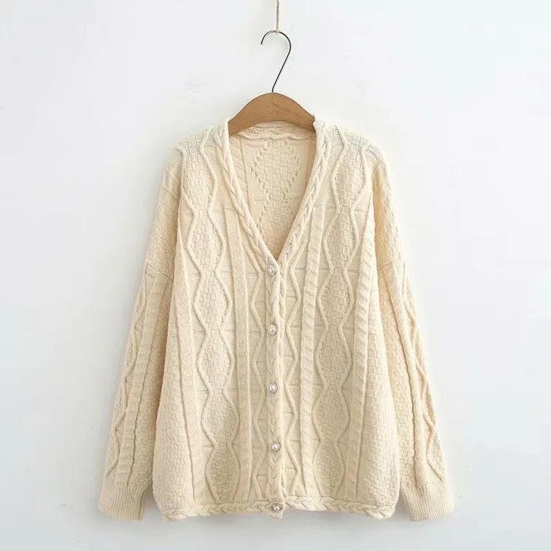 ^Cheap Plus Size Women's Casual Crochet Knitted Cardigan Long Sleeve Tops Spring Autumn Cardigans