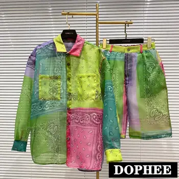 

High Street 2020 Summer New Retro Flower Printed Long Sleeve Loose Shirt + Five-Point Shorts Two-piece Female Cool Shorts Set