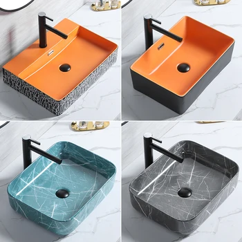 

Colorful Modern Rectangular Basin Vessel Balcony Counter Basin Homestay Washbasin Household Toilet Sink Ceramic Basin