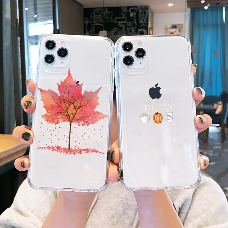 

Pumpkin happy autumn fall leaves Phone Case Transparent soft For iphone 5 5s 5c se 6 6s 7 8 11 12 plus mini x xs xr pro max