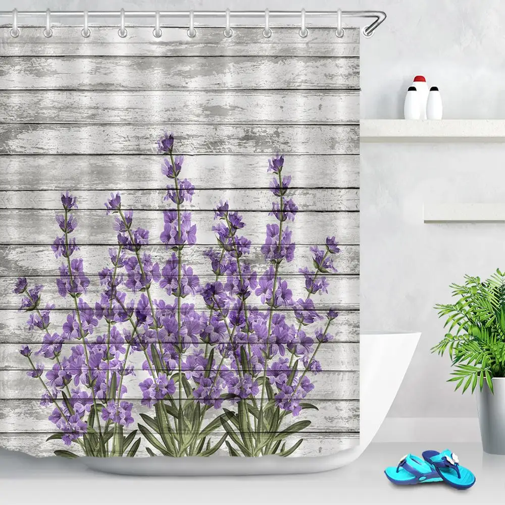 Purple Lavender Retro Farm Truck Shower Curtain & Hooks Bathroom Accessory Sets 