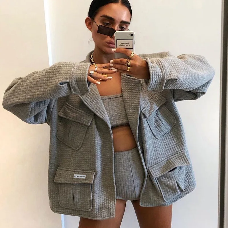 astounding  New Winter Women Plaid Parka Multi-pocket Jacket Medium Long High Street Turn Down Collar Jacket Co