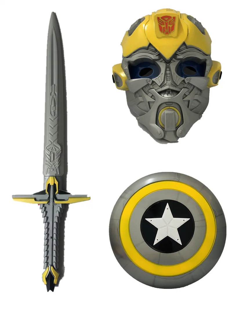 

3pcs LED Spiderman Ironman Bumblebee Voice Flash Shield Sword Mask Prop for Captain America Costume Optimus Prime Light Mask