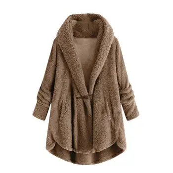 

Thicken Plus Size Women Casual Solid Color Horn Button Irregular Hem Warm Hooded Coat
