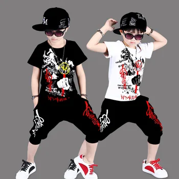

Cool Boy Fashion Shirt Leisure Sports Shirt Trouser Summer Kid Street Dance Clothings Hiphop Short Sleeve T-shirt AEJS19