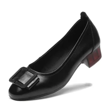 

2020 New Listing High Quality Cowhide Leather Shoes Women Fashion Shoes Elegant Comfort Temperament Low-heel Shoes Large Size 43