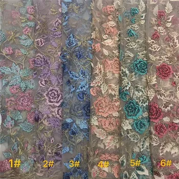 

Green/gold 3D Flowers Embroidered Lace Fabric For Evening Dress With Two color Stones High Quality African Tulle Lace Fabrics