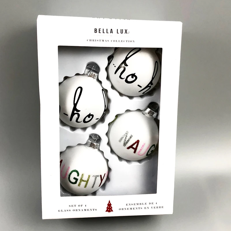

Christmas Tree Decoration Glass Creative Pendant Foreign Trade 6.5cm Color Letter Ball 4 Gift Box