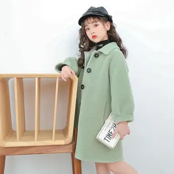 

2020 Autumn Winter Fashion Children Girls Sheep Fur Coat Kids Girl Thick Warm Jacket Teenage Medium Long Overcoat Outwear W635