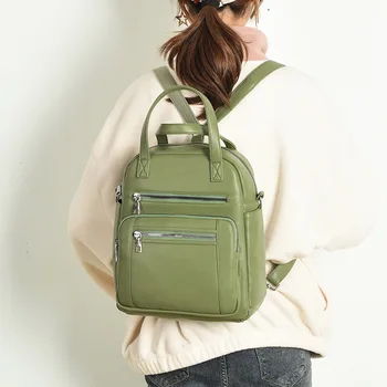 

Backpack 2020 new ladies PU leather multifunctional bag casual large capacity student schoolbag green main