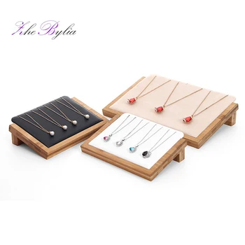 

PU Lether velvet Bamboo Wood Jewelry Display Women Jewellry Stand Base Necklace Pendant Organizer Holder Packaging Z618