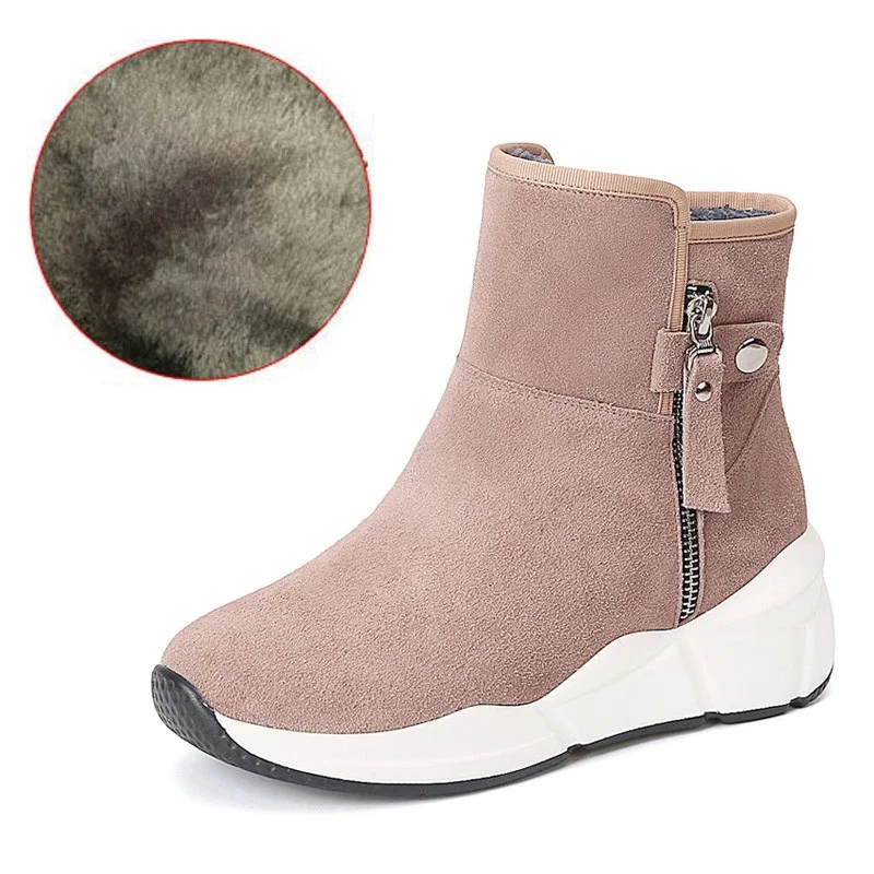 ASUMER new suede leather wool boots round toe ladies ankle boots casual flat with keep warm winter sonw boots women - Цвет: nude short
