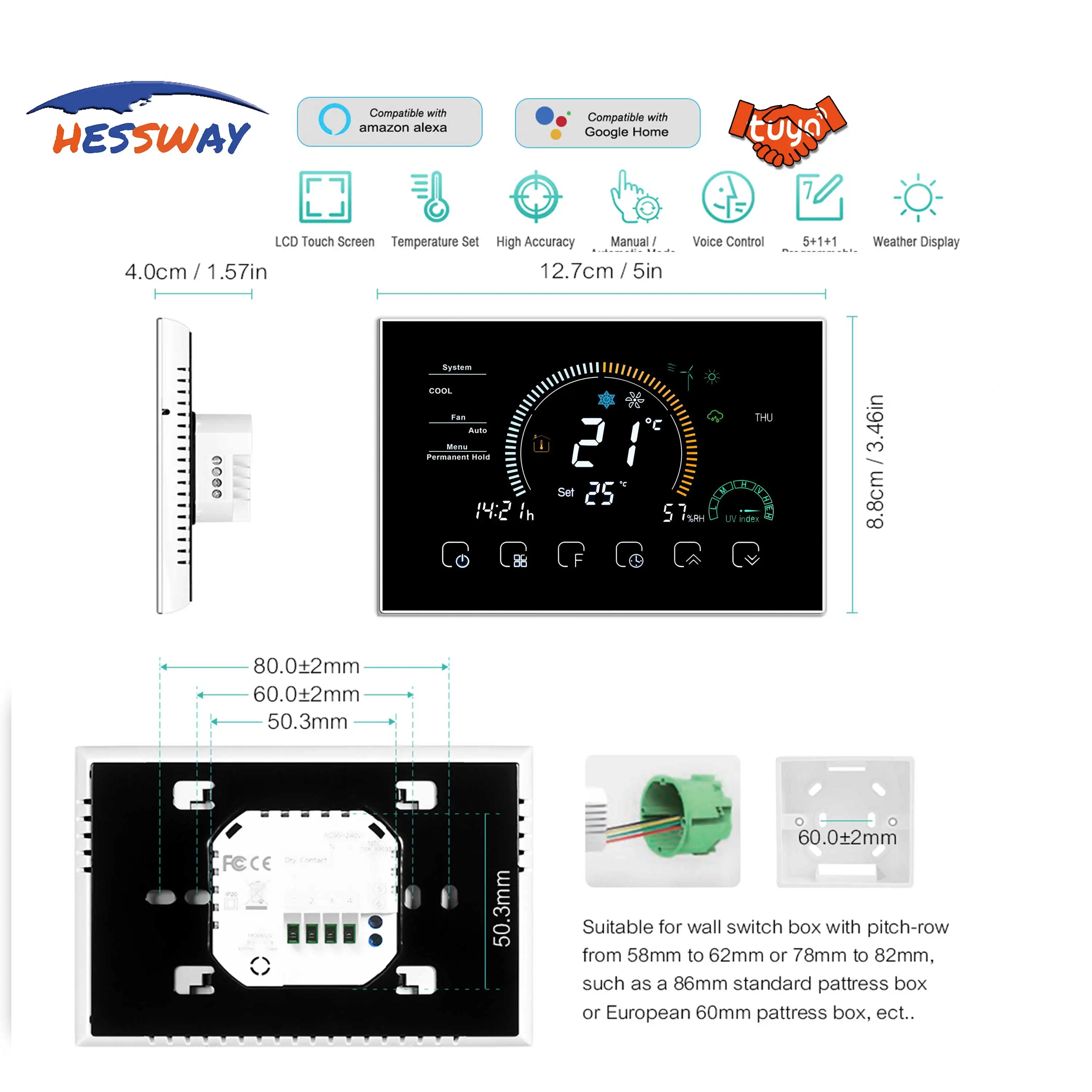 チュウヤwifi新中央エアコンサーモスタット温度コントローラ用2p/4パイプ3スピードファンコイルユニット4.8インチ画面 AliExpress