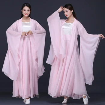 

Chinese Folk Dance Ancient Chinese Costume Fairy Clothes for Women Hanfu Water Sleeves National Traditional Stage Costume DL4159
