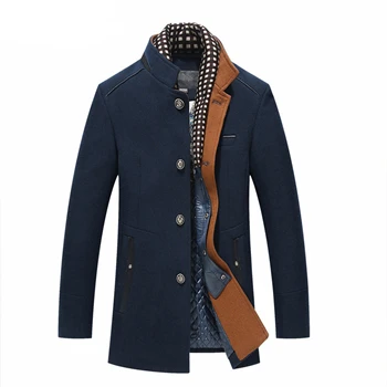 B1523 dark blue Модный деловой мужской теплый зимний шерстяной Тренч с двойным воротником, длинный приталенный мужской брендовый Повседневный пиджак, M-5XL - Цвет: B1523 dark blue