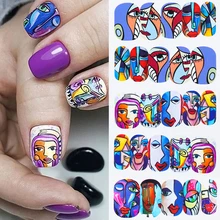 1 лист, абстрактный дизайн для лица, стикер для дизайна ногтей, классная девушка, переводные наклейки для воды, слайдер для художественное оформление ногтей, обертывания SASTZ906-921
