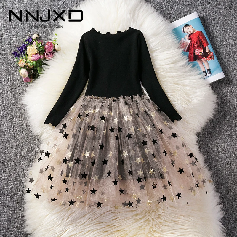3-8 Years Long Sleeves Girls Casual Clothes Star Pattern Kids Dresses For Party Children Clothing Autumn Winter Wear | Детская одежда и