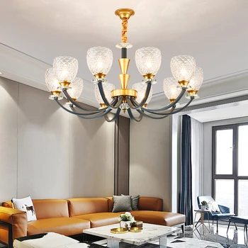

Modern Gold Gray Metal Led Chandeliers Lighting Living Room Diamond Glass Led Pendant Chandelier Lights Bedroom Led Hanging Lamp