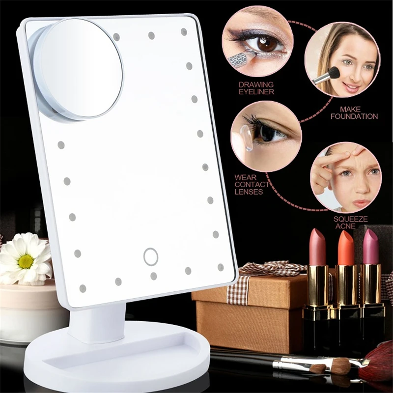 Светодиодный Сенсорный экран зеркало для макияжа 10X увеличительное профессиональное дамское зеркало с 22 светодиодный свет здоровья Красота Регулируемая столешница - Испускаемый цвет: White
