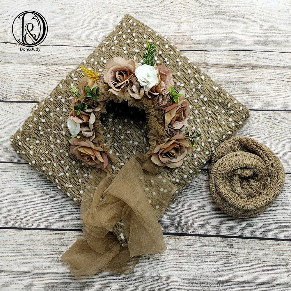 

Don&Judy Newborn Photography Prop 3pcs/set Fabrics Blanket + Newborn & Sitter Bonnet + 140x30cm Wrap Accessories for Photo Shoot