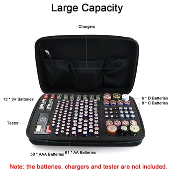 

Shockproof Hard Carrying Case Holder Organizer Container Battery Storage Box Holds 146 Batteries with Mesh Pockets for Chargers