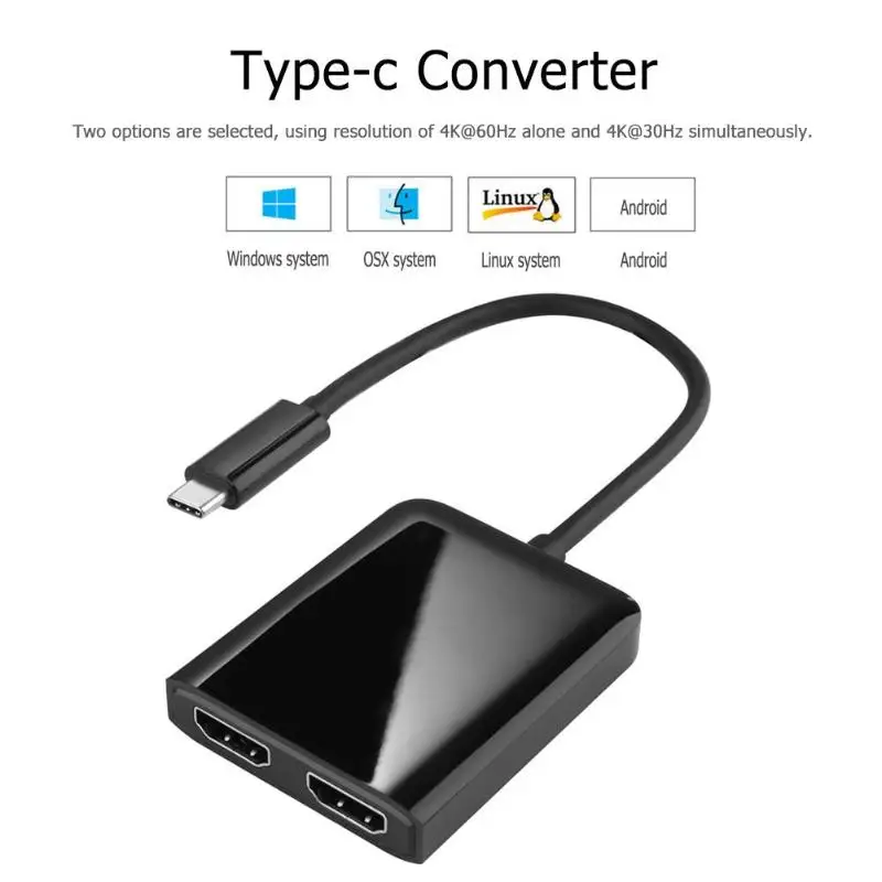 Тип C HDMI концентратор USB C к двойному HDMI сплиттер конвертер HD 4 к USBC HDTV видео адаптер док-кабель для Macbook для Windows MacOS X