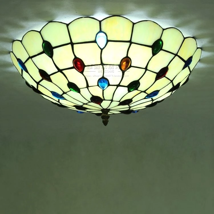 

Vintage Retro Mediterranean Ceiling Lamps AC110V-220V Stained Glass Aisle Hotel Restuarant LED Balcony Lamp Lighting