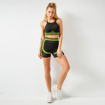 

Women Yoga Set Gym Short Sleeve Top High Waist Shorts Running Sportswear Clothing Fitness Sports Suits Workout Clothes Seamless