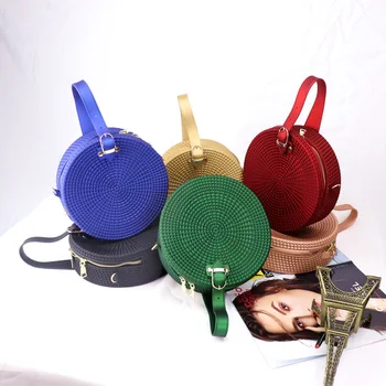 

Women Bag 2020 New Small Round Crossbody Bag Casual Woven Shoulder handbag Lady Solid color Jelly Messenger Bag